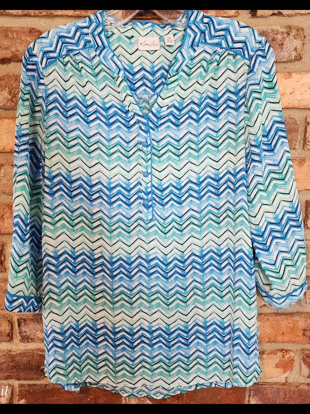 Kim Rogers Blue & Teal Chevron Tunic Top